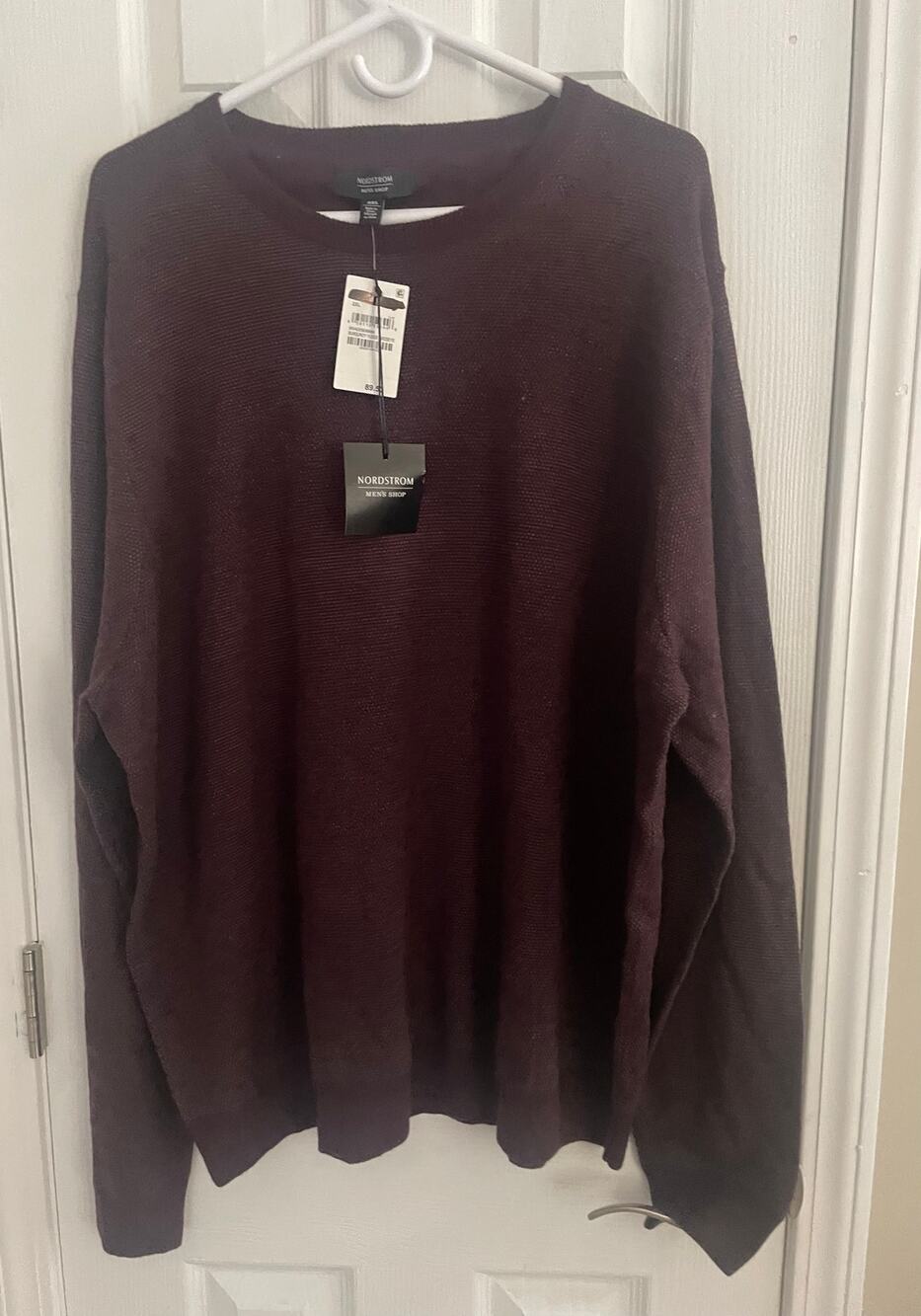 Nordstrom Wool Blend Crew Neck Sweater Mens Burgundy Fudge Birdseye, A49